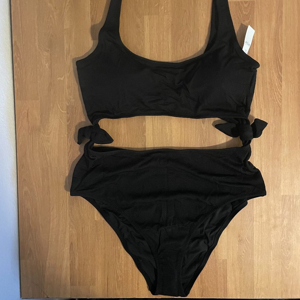 Aerie Pique Tie Cut Out One Piece Swimsuit